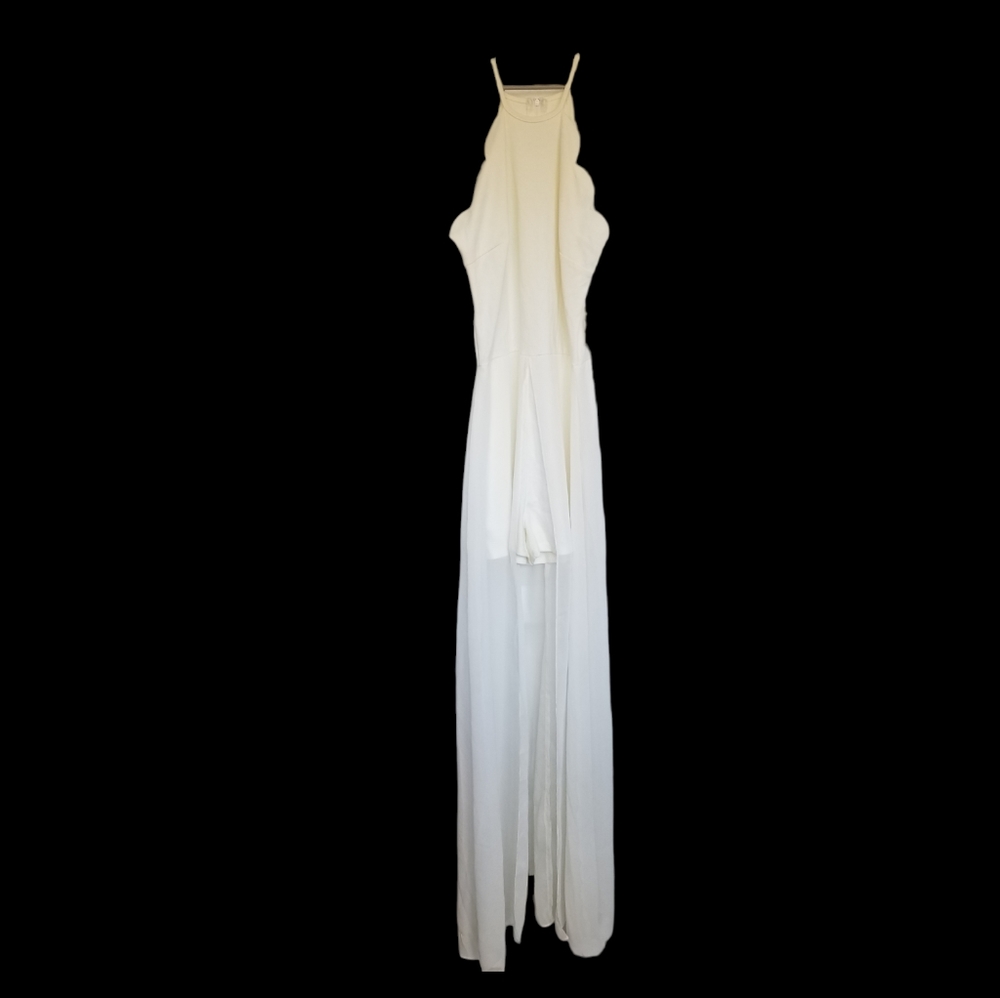 Charlotte Russe Halter Maxi Dress Scalloped Romper Shorts Overlay Cream Medium - Picture 14 of 14